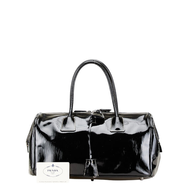 プラダ 三角ロゴプレート ハンドバッグ トートバッグ BN0476 ブラック パテントレザー レディース PRADA 【中古】