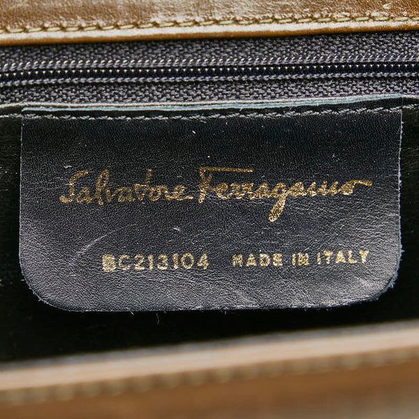 サルヴァトーレフェラガモ ヴァラリボン ハンドバッグ ショルダーバッグ 2WAY ブラウン レザー キャンバス レディース Salvatore Ferragamo 【中古】