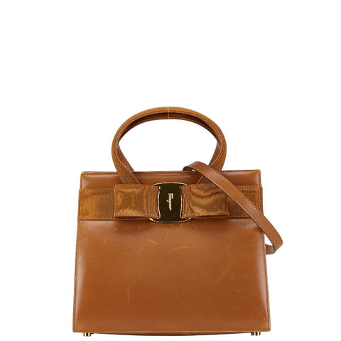 サルヴァトーレフェラガモ ヴァラリボン ハンドバッグ ショルダーバッグ 2WAY ブラウン レザー レディース Salvatore Ferragamo 【中古】