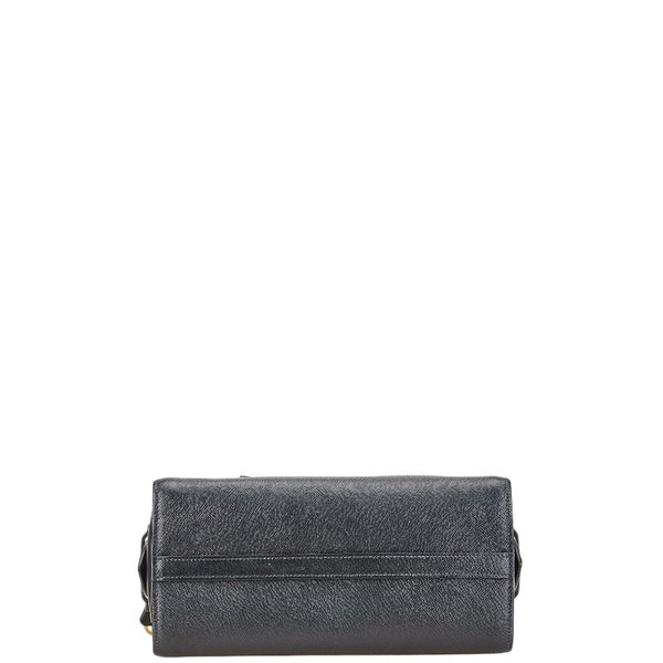 プラダ 三角ロゴプレート サフィアーノ ハンドバッグ ショルダーバッグ 2WAY ブラック レザー レディース PRADA 【中古】