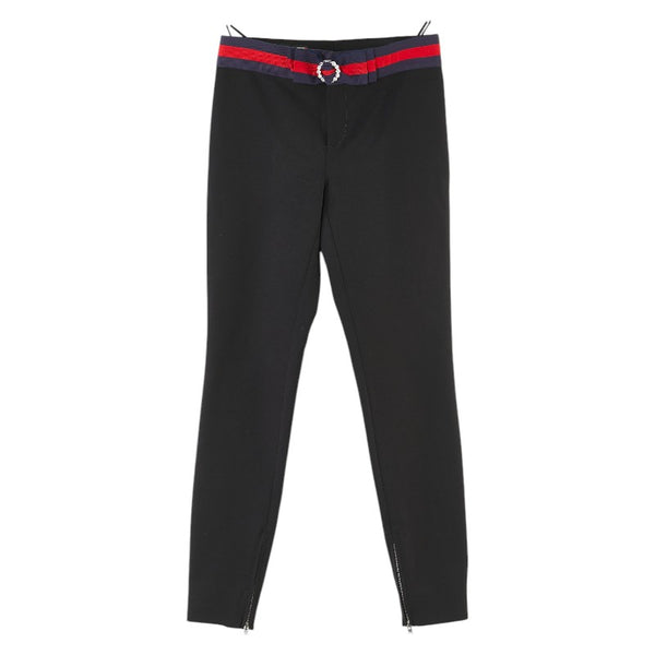 グッチ シェリーライン リボン ビジュー パンツ スキニー サイズ：36 ブラック コットン ナイロン ポリウレタン レディース GUCCI 【中古】