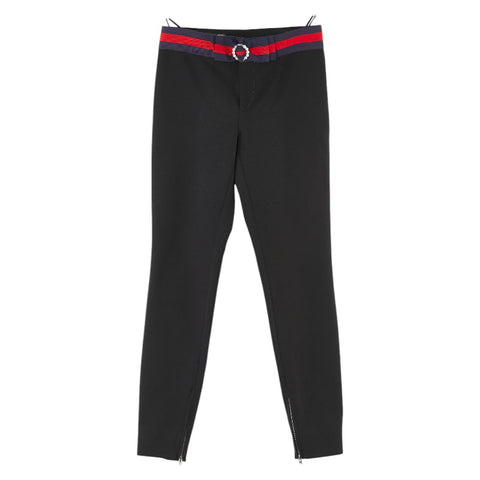グッチ シェリーライン リボン ビジュー パンツ スキニー サイズ：36 ブラック コットン ナイロン ポリウレタン レディース GUCCI 【中古】