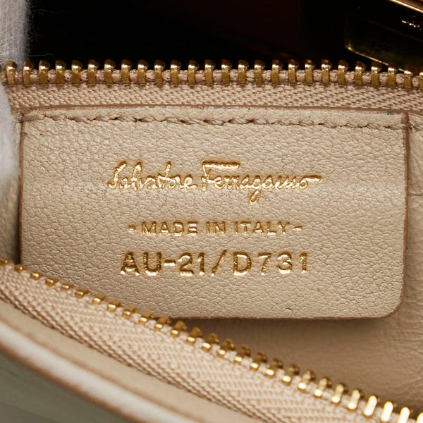 サルヴァトーレフェラガモ ガンチーニ ショルダーバッグ AU-21 D731 ブラウン ベージュ レザー レディース Salvatore Ferragamo 【中古】