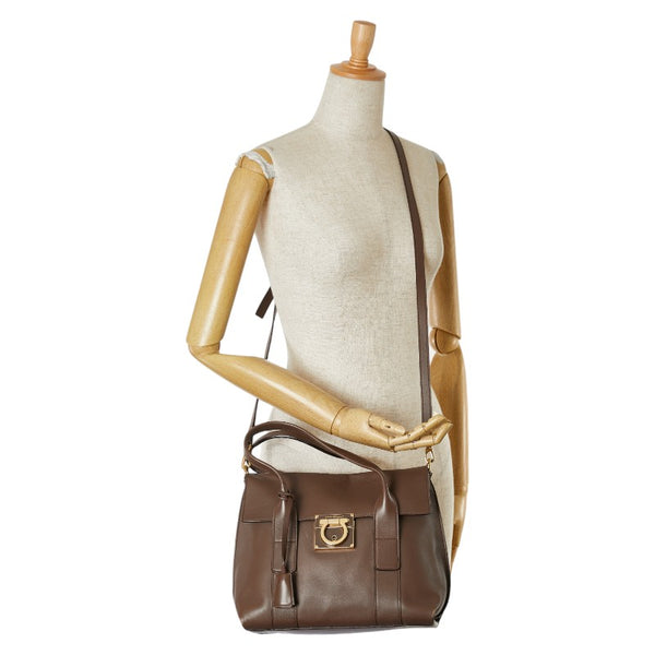 サルヴァトーレフェラガモ ガンチーニ ハンドバッグ ショルダーバッグ 2WAY ブラウン レザー レディース Salvatore Ferragamo 【中古】