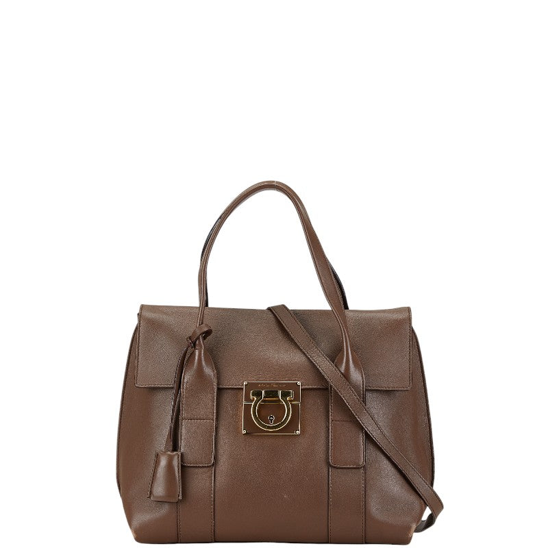 サルヴァトーレフェラガモ ガンチーニ ハンドバッグ ショルダーバッグ 2WAY ブラウン レザー レディース Salvatore Ferragamo 【中古】