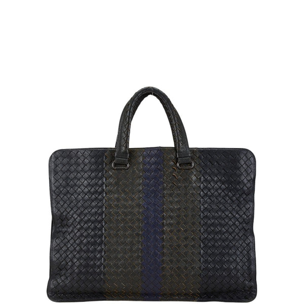 ボッテガヴェネタ イントレチャート ビジネスバッグ ブラック カーキ レザー レディース BOTTEGAVENETA 【中古】