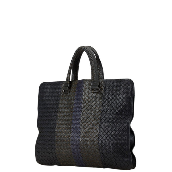 ボッテガヴェネタ イントレチャート ビジネスバッグ ブラック カーキ レザー レディース BOTTEGAVENETA 【中古】