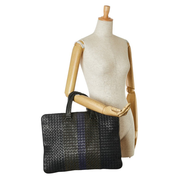 ボッテガヴェネタ イントレチャート ビジネスバッグ ブラック カーキ レザー レディース BOTTEGAVENETA 【中古】