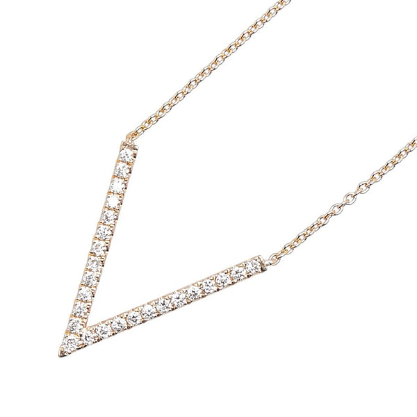 K18PG ピンクゴールド ダイヤ0.422ct V モチーフ ペンダントネックレス レディース 【中古】