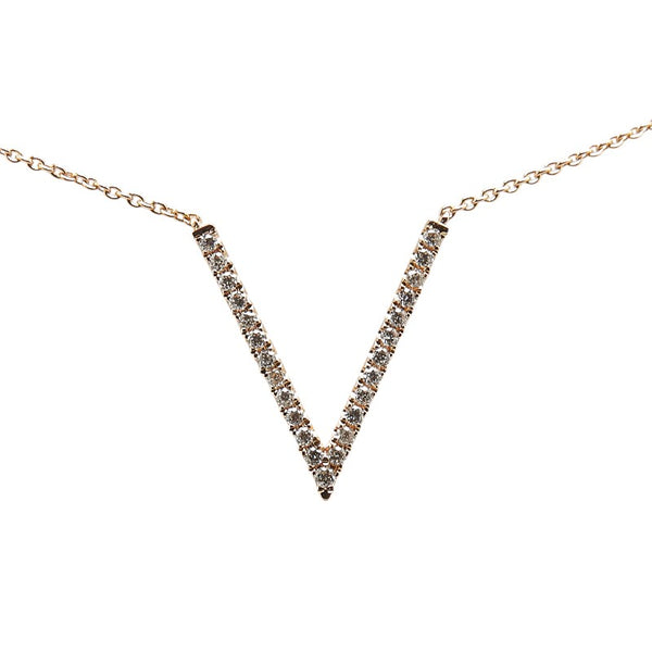 K18PG ピンクゴールド ダイヤ0.422ct V モチーフ ペンダントネックレス レディース 【中古】
