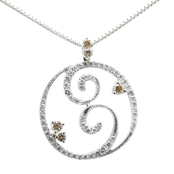 K18WG ホワイトゴールド ダイヤ0.78ct サークル ベネチアン ネックレス ペンダント レディース 【中古】