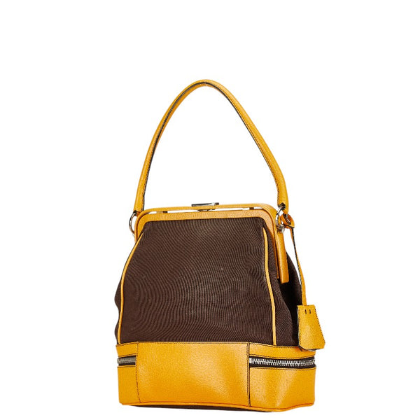 プラダ ロゴ型押し ハンドバッグ ワンショルダーバッグ ブラウン オレンジ キャンバス レザー レディース PRADA 【中古】