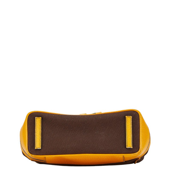 プラダ ロゴ型押し ハンドバッグ ワンショルダーバッグ ブラウン オレンジ キャンバス レザー レディース PRADA 【中古】