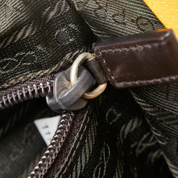 プラダ ロゴ型押し ハンドバッグ ワンショルダーバッグ ブラウン オレンジ キャンバス レザー レディース PRADA 【中古】