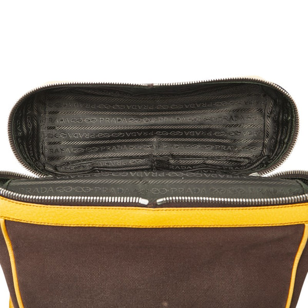 プラダ ロゴ型押し ハンドバッグ ワンショルダーバッグ ブラウン オレンジ キャンバス レザー レディース PRADA 【中古】
