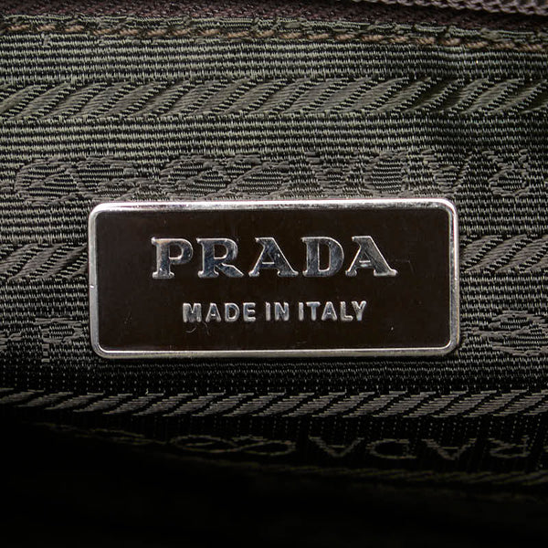 プラダ ロゴ型押し ハンドバッグ ワンショルダーバッグ ブラウン オレンジ キャンバス レザー レディース PRADA 【中古】
