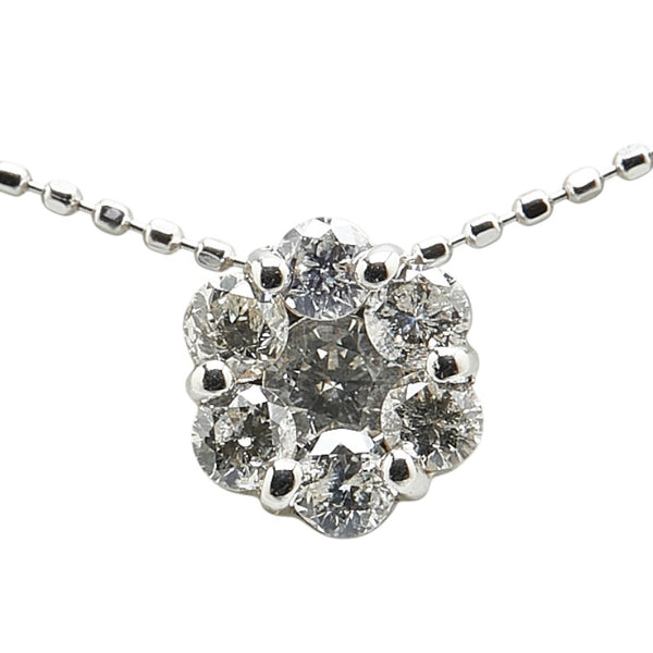 K18WG ホワイトゴールド ダイヤ0.50ct 花 フラワー モチーフ ネックレス レディース 【中古】