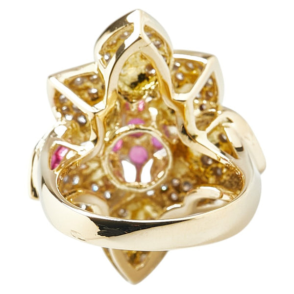 K18YG イエローゴールド ルビー1.35ct ダイヤ0.80ct 花 フラワー モチーフ リング 指輪 レディース 12.5号 【中古】