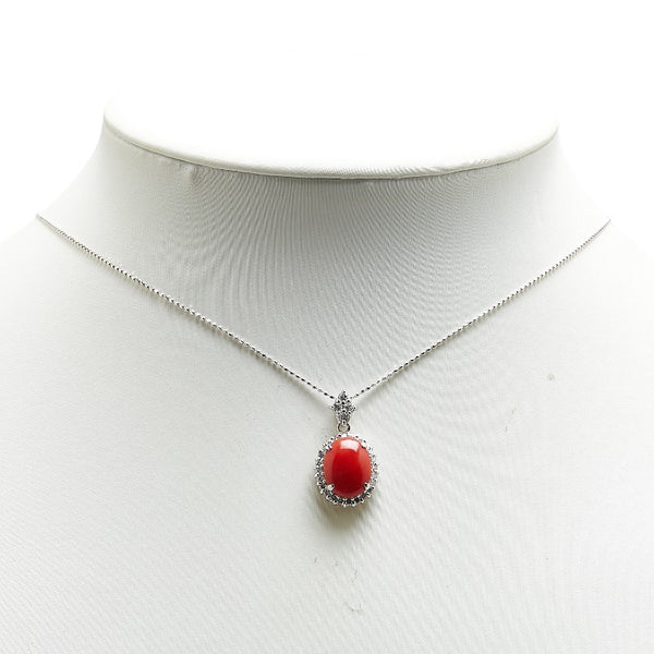 K18WG ホワイトゴールド サンゴ2.29ct ダイヤ0.40ct ペンダント ネックレス レディース 【中古】