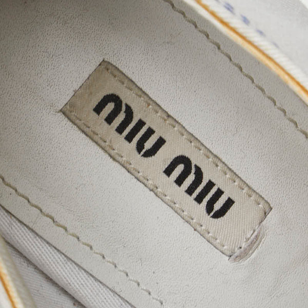 ミュウ ミュウ 厚底ストラップスニーカー サイズ：37 ホワイト ブルー キャンバス レディース Miu Miu 【中古】