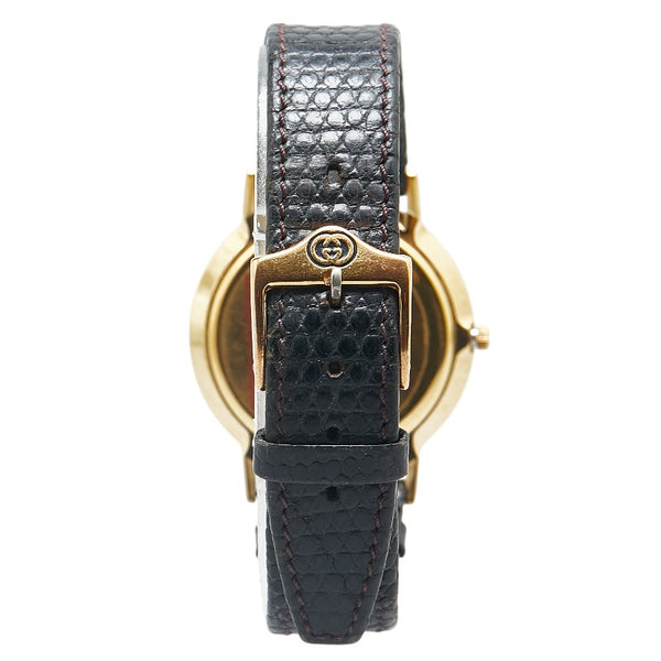 グッチ インターロッキングG 腕時計 3000M クオーツ ブラック文字盤 メッキ レザー レディース GUCCI 【中古】