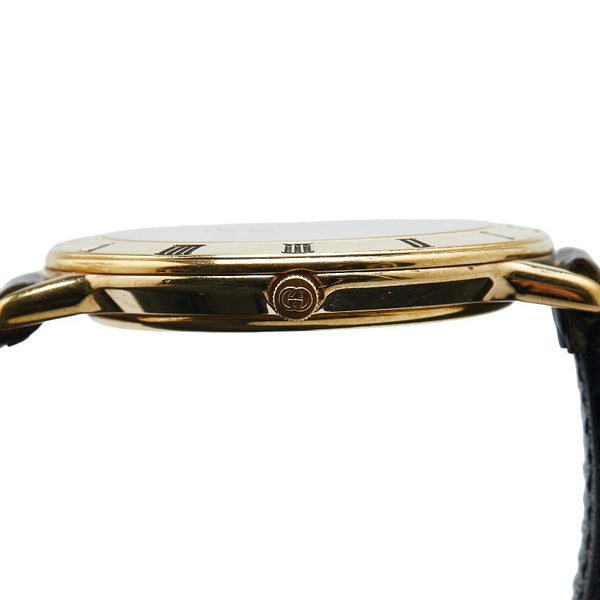 グッチ インターロッキングG 腕時計 3000M クオーツ ブラック文字盤 メッキ レザー レディース GUCCI 【中古】