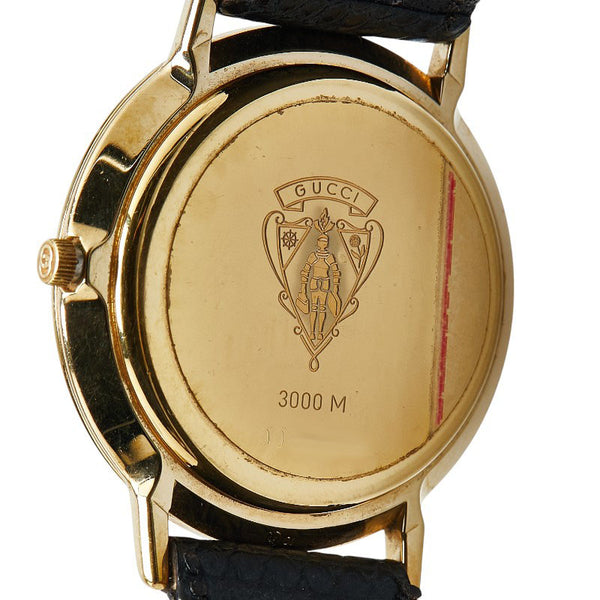 グッチ インターロッキングG 腕時計 3000M クオーツ ブラック文字盤 メッキ レザー レディース GUCCI 【中古】
