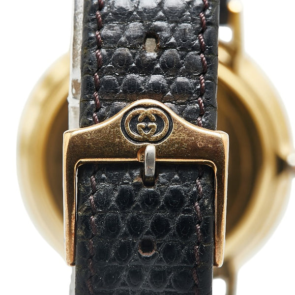 グッチ インターロッキングG 腕時計 3000M クオーツ ブラック文字盤 メッキ レザー レディース GUCCI 【中古】