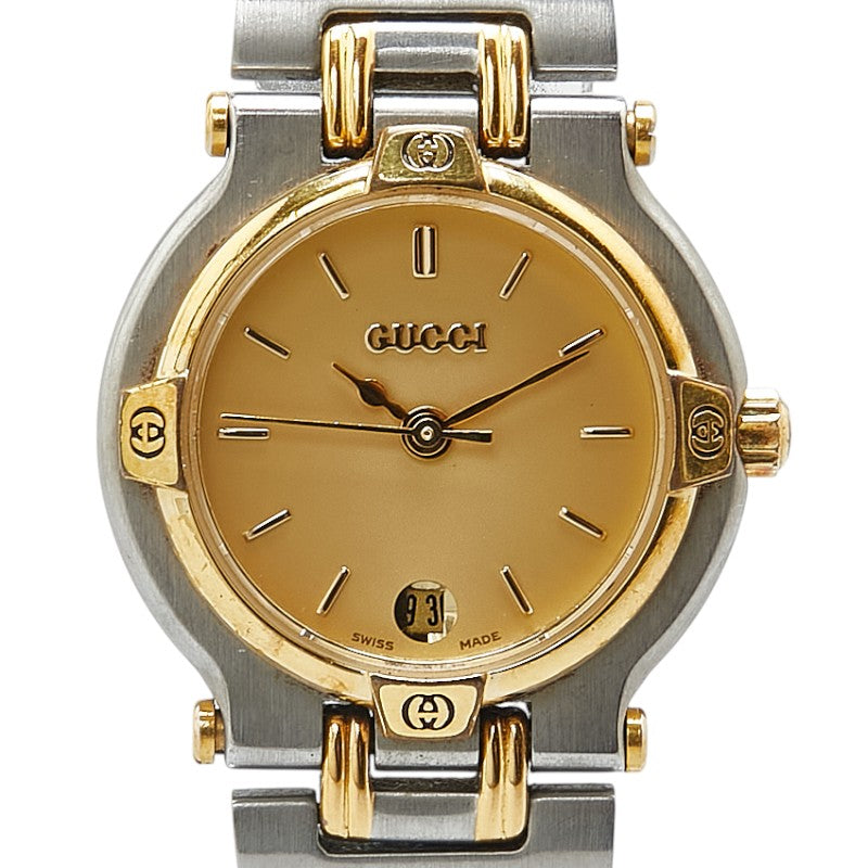 グッチ インターロッキングG 腕時計 9000L クオーツ ゴールド文字盤 ステンレススチール メッキ レディース GUCCI 【中古】