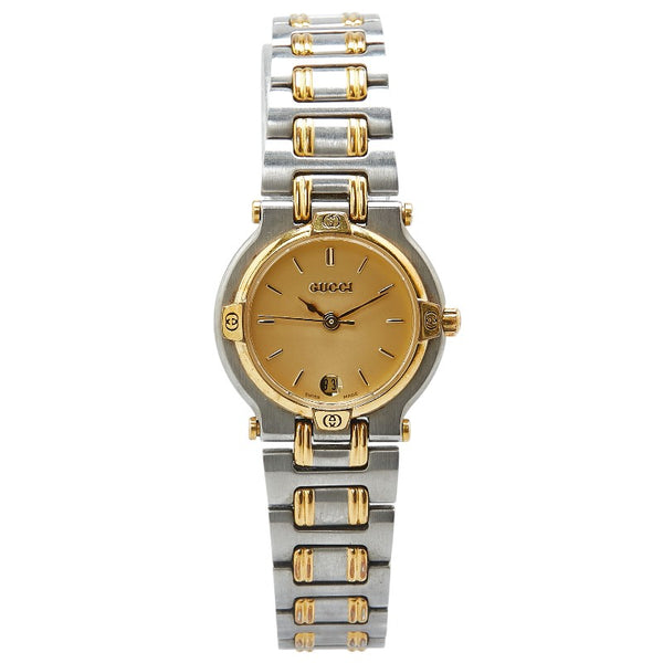 グッチ インターロッキングG 腕時計 9000L クオーツ ゴールド文字盤 ステンレススチール メッキ レディース GUCCI 【中古】