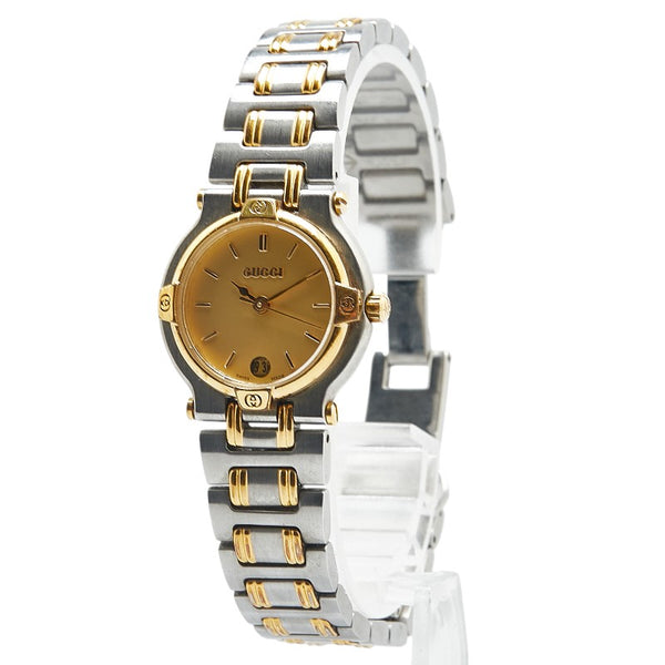グッチ インターロッキングG 腕時計 9000L クオーツ ゴールド文字盤 ステンレススチール メッキ レディース GUCCI 【中古】