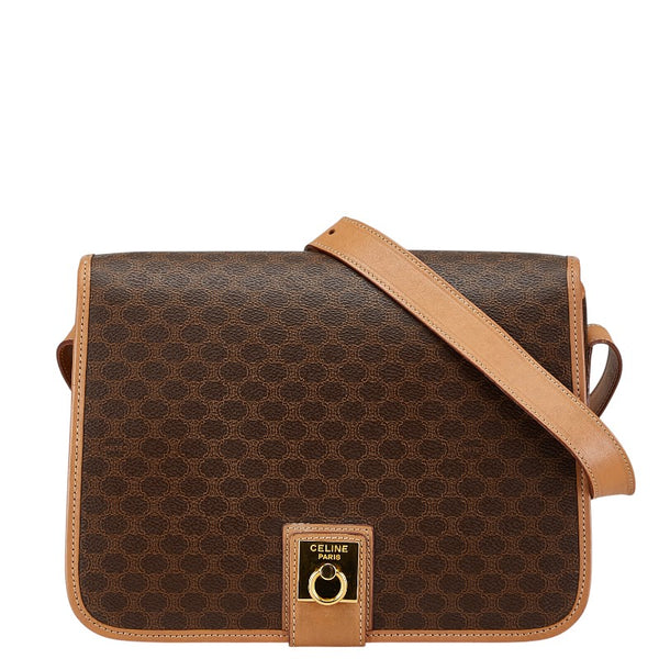 セリーヌ マカダム 斜め掛け ショルダーバッグ ブラウン PVC レザー レディース CELINE 【中古】