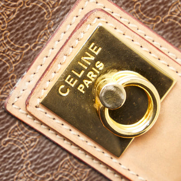 セリーヌ マカダム 斜め掛け ショルダーバッグ ブラウン PVC レザー レディース CELINE 【中古】