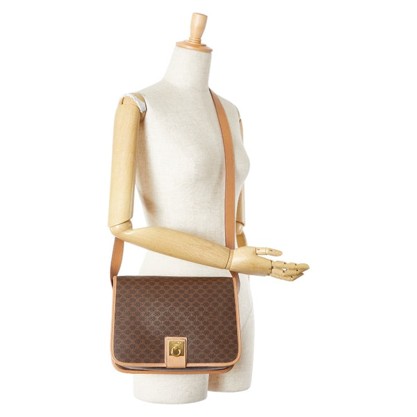 セリーヌ マカダム 斜め掛け ショルダーバッグ ブラウン PVC レザー レディース CELINE 【中古】