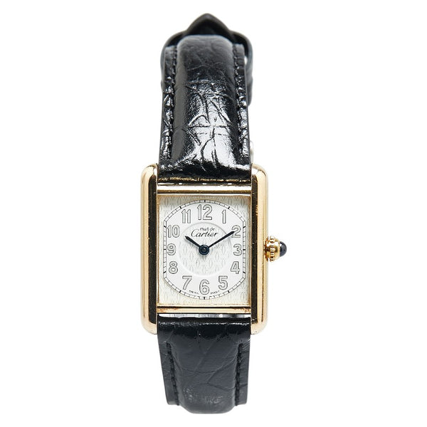 カルティエ マストタンク ヴェルメイユ 腕時計 2415 クオーツ ホワイト文字盤 SV925 シルバー レザー レディース CARTIER 【中古】