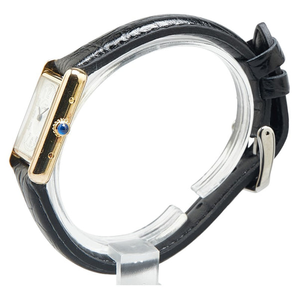 カルティエ マストタンク ヴェルメイユ 腕時計 2415 クオーツ ホワイト文字盤 SV925 シルバー レザー レディース CARTIER 【中古】