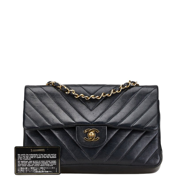 シャネル Vステッチ ダブルフラップ ココマーク チェーン ショルダーバッグ ブラック ラムスキン レディース CHANEL 【中古】