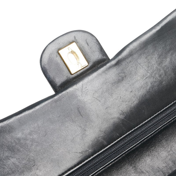 シャネル Vステッチ ダブルフラップ ココマーク チェーン ショルダーバッグ ブラック ラムスキン レディース CHANEL 【中古】