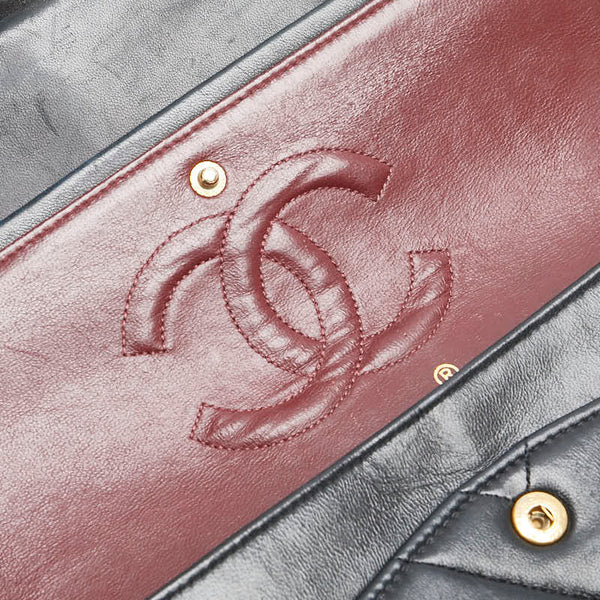 シャネル Vステッチ ダブルフラップ ココマーク チェーン ショルダーバッグ ブラック ラムスキン レディース CHANEL 【中古】