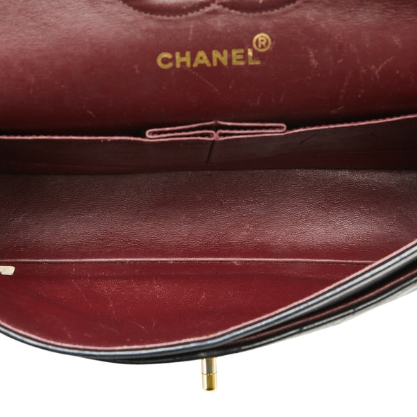 シャネル Vステッチ ダブルフラップ ココマーク チェーン ショルダーバッグ ブラック ラムスキン レディース CHANEL 【中古】