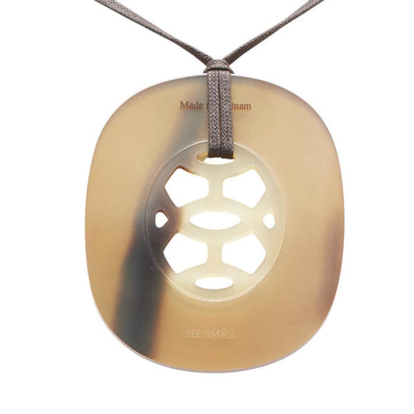 エルメス ネックレス ピンク ブラウン バッファローホーン ラッカーウッド レディース HERMES 【中古】