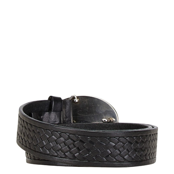 プラダ ジャガードロゴバックル ベルト 85/34 ブラック レザー メンズ PRADA 【中古】