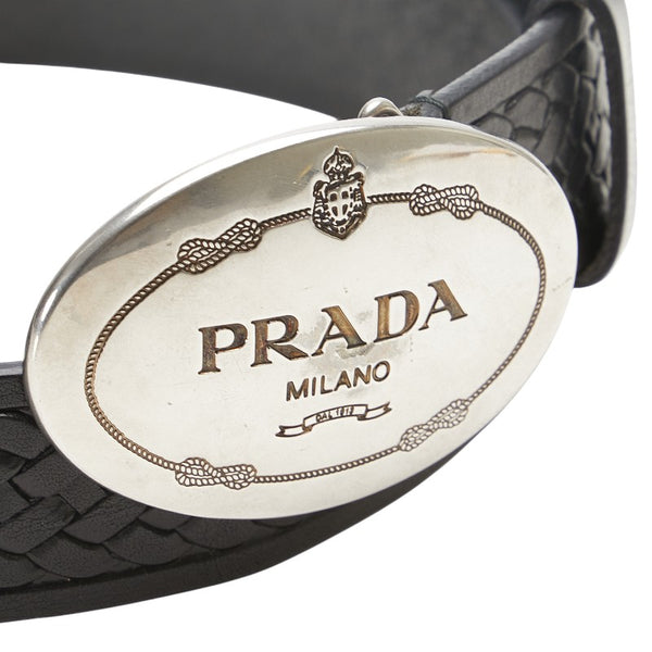 プラダ ジャガードロゴバックル ベルト 85/34 ブラック レザー メンズ PRADA 【中古】