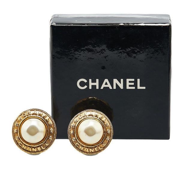 シャネル ロゴ イヤリング ゴールド メッキ フェイクパール レディース CHANEL 【中古】