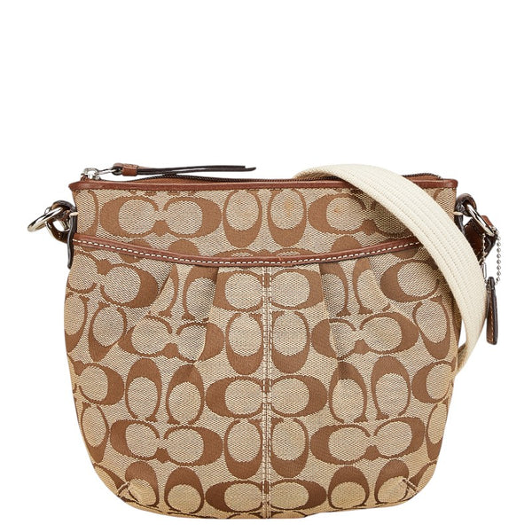 コーチ シグネチャー ショルダーバッグ F42835 ベージュ キャンバス レザー レディース COACH 【中古】