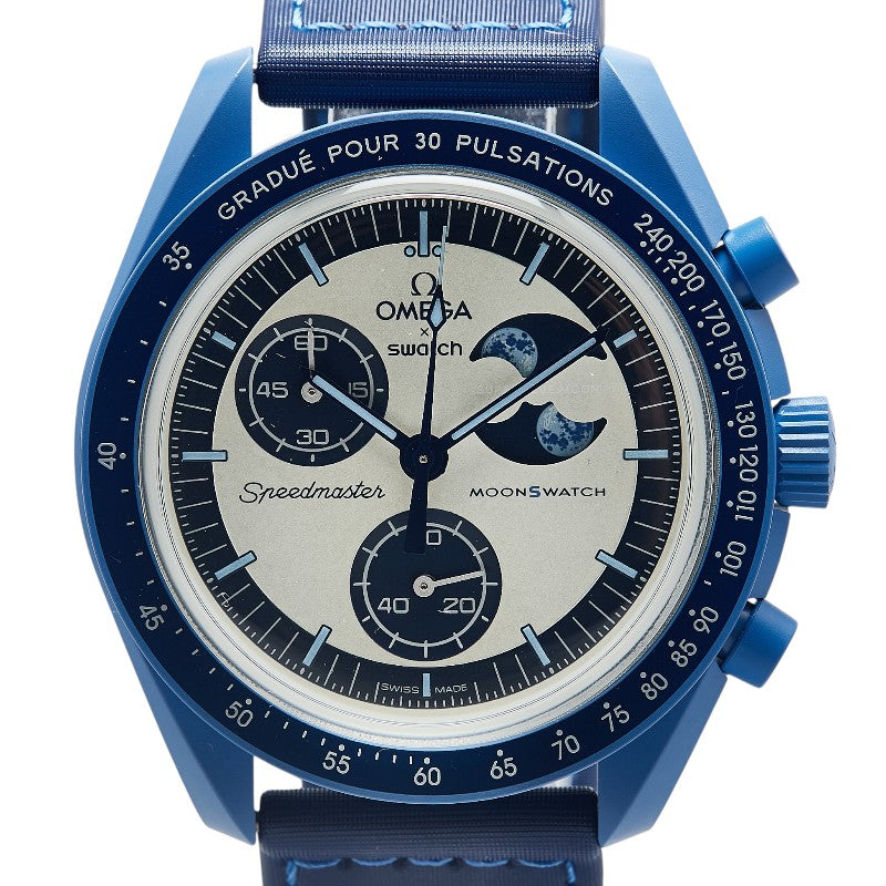 オメガ ×スウォッチ MISSION TO SUPER BLUE MOON ミッション トゥ ザ スーパーブルームーン 腕時計 SO33N700 クオーツ ホワイト文字盤 ナイロン バイオセラミック メンズ OMEGA 【中古】