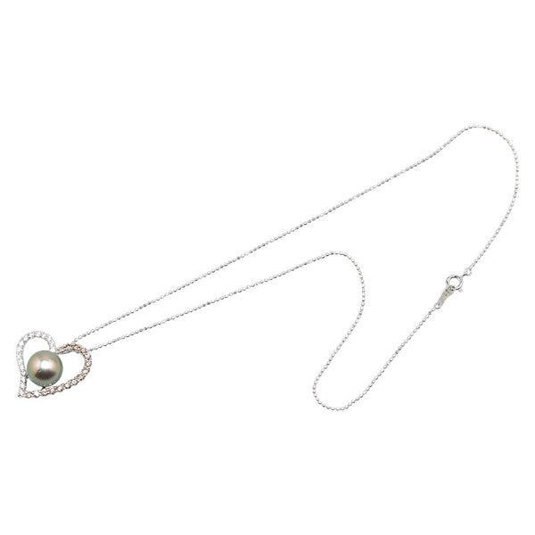 K18WG ホワイトゴールド 黒蝶真珠11mm ダイヤ1.06ct ハート モチーフ ネックレス レディース 【中古】