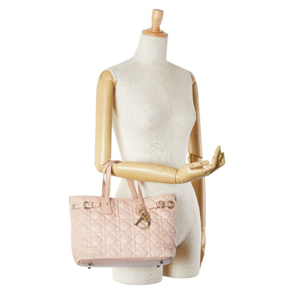 クリスチャンディオール カナージュ ハンドバッグ トートバッグ ピンク レザー レディース Christian Dior 【中古】