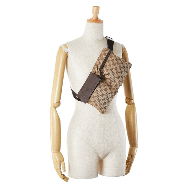グッチ GGキャンバス ウエストバッグ ボディバッグ 28566 ベージュ ブラウン キャンバス レザー レディース GUCCI 【中古】