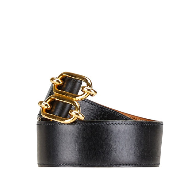 エルメス シェーヌダンクル ベルト 90 ブラック ゴールド レザー レディース HERMES 【中古】